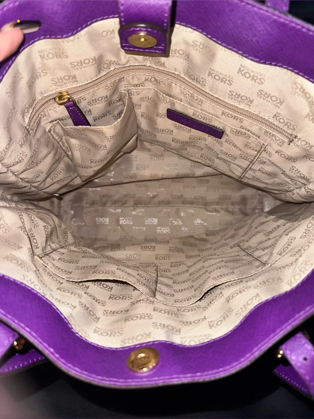 Michael Kors Purple Leather Tote with Gold MK Accent - Picture 10 of 10